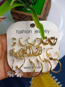 Golden Earrings Pack Of 9