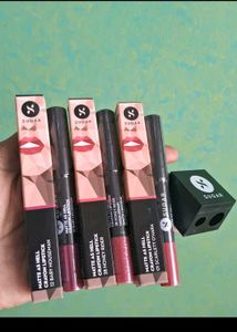Sugar Matte Lipstick Set Of 3 With Sharpner