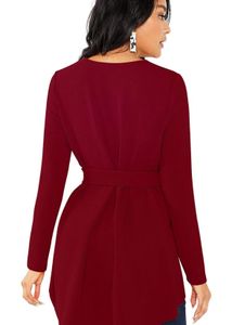 Maroon Long Sleeve Peplum Top with Waist Tie