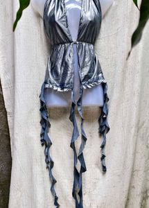 I. Silver Halter Top