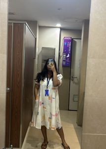 Abstract Print White Pocket Dress