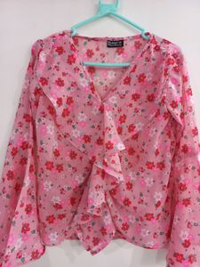 Floral Pink Ruffle Top
