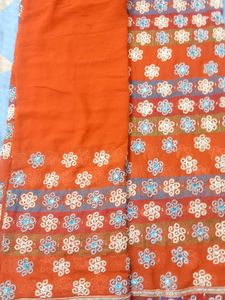 Orange embroidered Heavy Saree