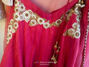 Tarunis Pink Dual Shaded Crop Top Lehenga Dupatta