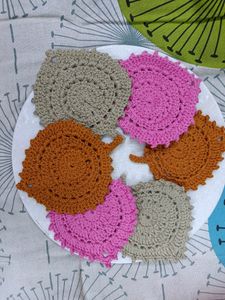 Set Of 6 Leaf Crochet Coasters Fine Quality