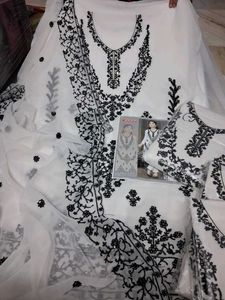 Elegant White &amp; Black Embroidered Salwar Kameez