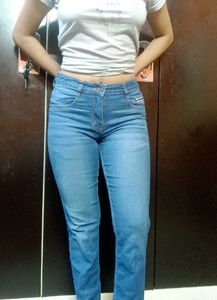 Whisker Straight Blue Jeans