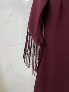 Chic Maroon Fringe Sleeve Dress – Size XL