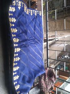 Elegant Blue & Gold Embellished Saree W8th Blouse