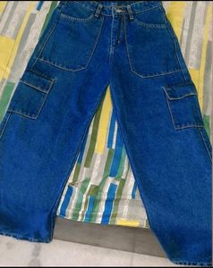 Cargo Denim High Rise Jeans Six Pockets