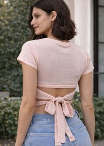 Pink Top Back Tie Up Detail