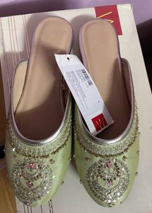Embroidered Lime Green Mules