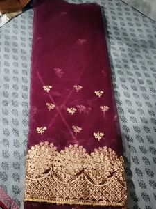 Burgundy  Color Net Saree