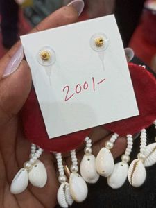 Red mirror work Cowrie Shell  Earrings