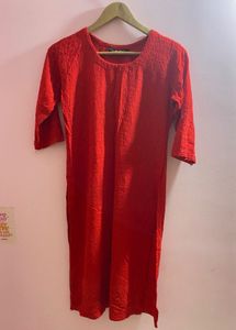 Red Textured Tunic Dress