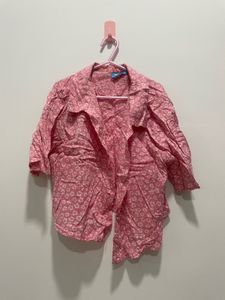 Pink Floral Cropped Shirt