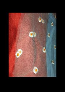 Blue Floral Embroidery Puff Sleeve Dress