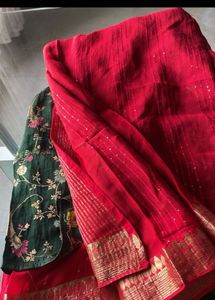 Pure Chinnon Red saree