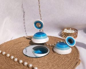 Quilling Blue Shades Mirror Stud Jhumka | Waterproof| Handmade| Lightweight| Glossy |