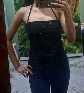 Plain Black Halterneck Top