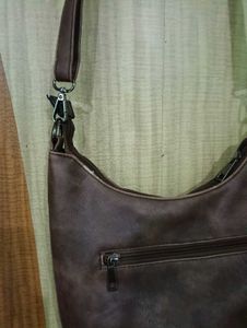 Brown Leather Shoulder Bag with Studded Design |