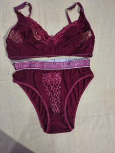 Maroon Lace Bra & Panties Set