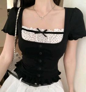 Savana Coquette Lolita Black Ruffle Trim Top Bow