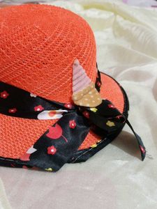 Orange Hat With Black Ribbon