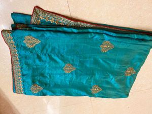 Teal &amp; Gold Embroidered Saree