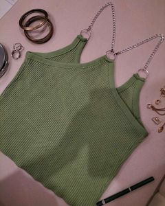 Sage Green Chain Detailed Tank Top