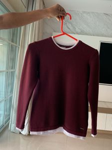 Burgundy Long Sleeve Knit Shirt Boy Age 8-10