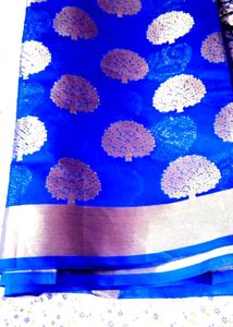 Elegant Blue Banarasi Silk Suit With Sare
