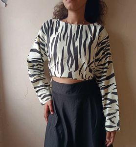 Zebra Print Tie Front Top