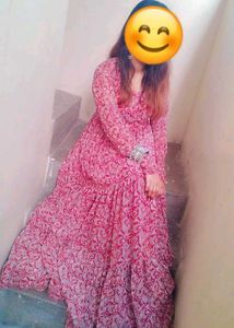 RED PRINTED FLARED KURTA SET WITH DUPATTA