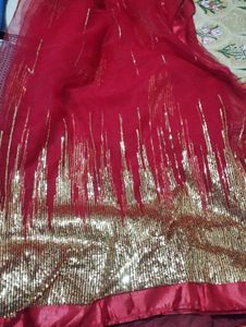 Red &amp; Gold Embellished Fabric
