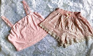 Pink Cute And Amazing Top With Lace Shorts