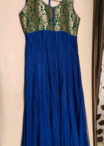 Royal Blue &amp; Gold Floral Brocade Dress