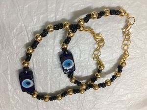 EVIL EYE GLASS BEAD ANKLETS PAIR