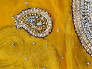 Elegant Yellow 🤩Embroidered pearl Saree💥