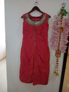 Partywear Mirror Work Front SlitKurti