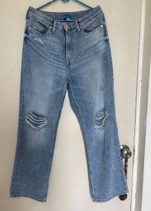 H&amp;M RIBBED-DETAILED HIGH RISE JEANS