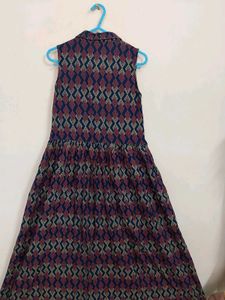 Patterned Sleeveless Casual Dress (Size-XS)