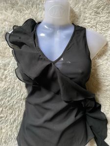 Y2K Black Ruffle Top