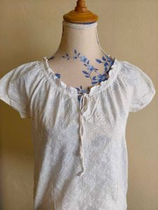 White Eyelet Peasant Top