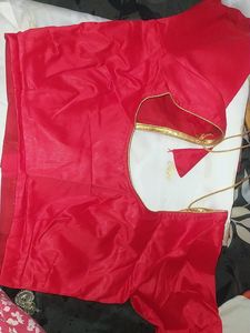 White Saree &amp; Red Border With Stitched Blouse