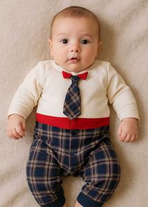 Baby Plaid Romper with Tie