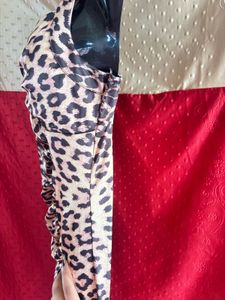 Leopard Print Ruched Slit Bodycon Maxi Dress