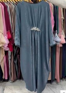 Elegant Dubai Kaftan Gray Abaya, Burqua