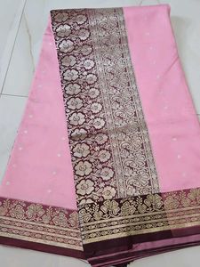 Pink &amp; Silver Banarasi Silk Saree
