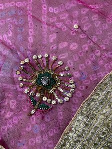 multicolored bandhej saree  with work